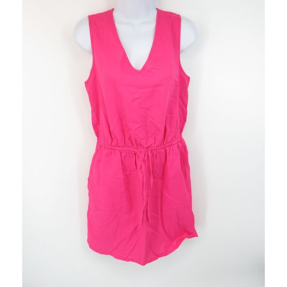 Pink Sleeveless V-Neck Drawstring Waist Womens Romper Small